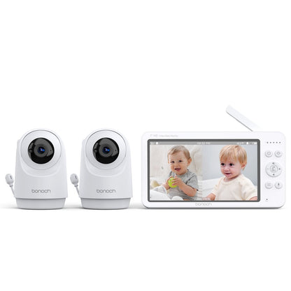 bonoch Baby Monitor with 2 Cameras 7" 720P HD LCD Split Screen Video Audio No WiFi Auto Night Vision