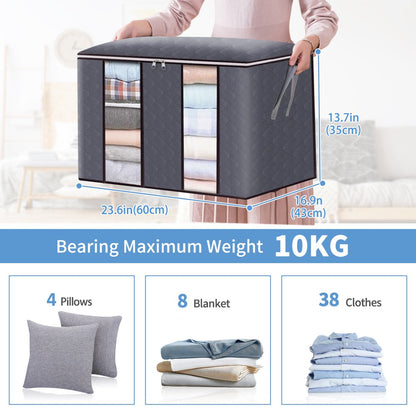 90L Clothes Storage Bag 3 Layer Foldable Fabric Closet Organizer Storage Bags for Clothes with Reinforced Handle for Bedding, Blankets and Comforters 23.6*16.9*13.7 in