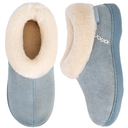  Women's Micro Suede Cozy Memory Foam Winter Slippers with Fuzzy Faux Fur Collar and Indoor Outdoor Rubber Sole