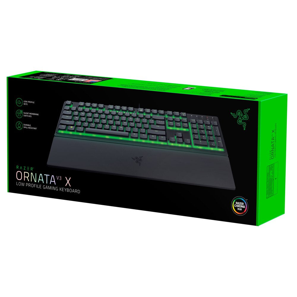 Razer Ornata V3 X Full-Size Wired Membrane Gaming Keyboard for PC, Chroma RGB, Wrist Rest, Black