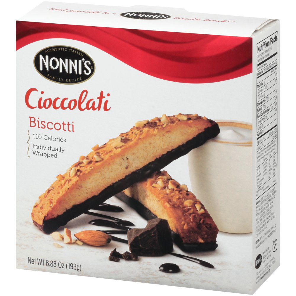 Nonni's, Cioccolati Biscotti, Dark Chocolate Almond Cookie, 6.8 oz (195g), 8 Count, Individually Wrapped and Ready to Eat