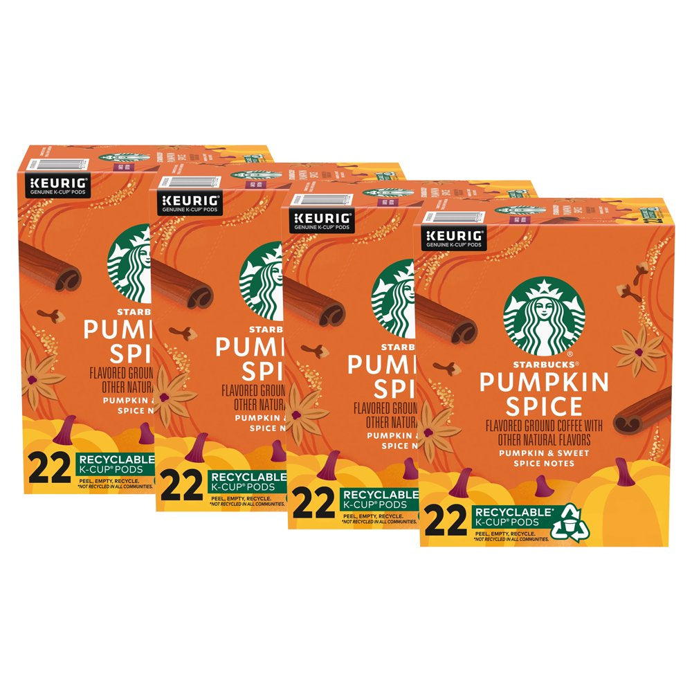 (4 pack) Starbucks K-Cup Coffee Pods, Pumpkin Spice Naturally Flavored Coffee for Keurig Brewers, 100% Arabica, Limited Edition, 1 Box (22 Pods)