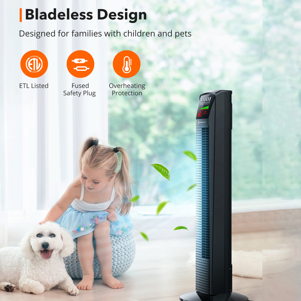 Tower Fan, 36" Bladeless Fan, 65° Oscillating Cooling Fan for Home, LED Display 12H Timer Floor Fan for Living Room, Office