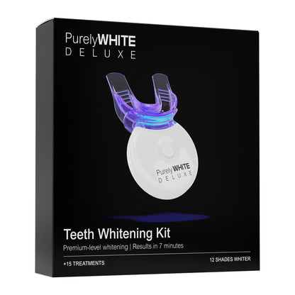 PurelyWHITE DELUXE Teeth Whitening Kit, Complete LED Teeth Whitening, 15+ Treatments, Whiter Smile In 7 Minutes