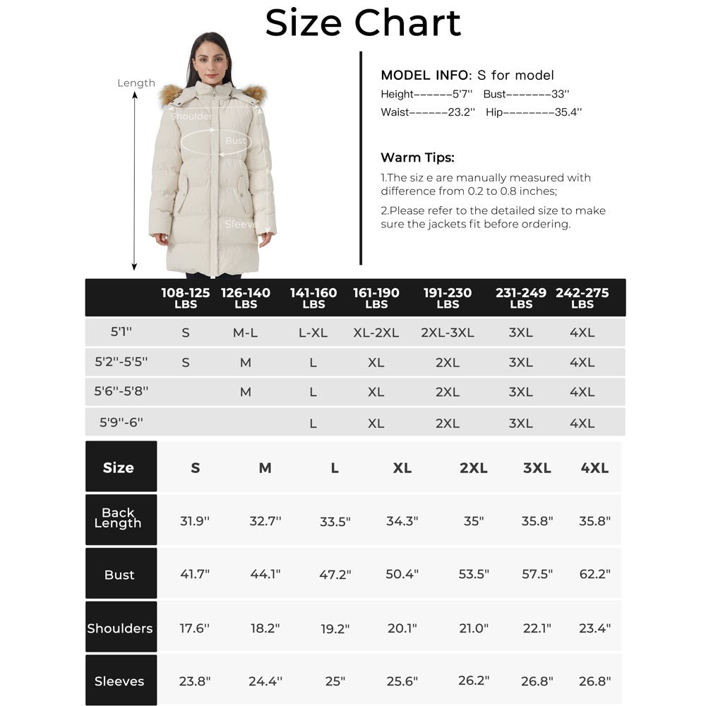 WenVen Women's Winter Puffer Coat Warm Waterproof Coat Hooded Winter Jacket Beige L