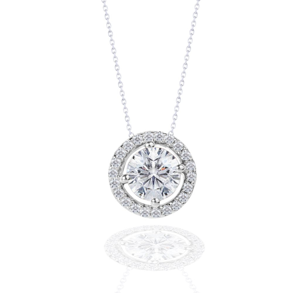 Solitaire 1.25 Carat Round Cut Halo Pendant Necklace 18k White Gold over Silver, Adult, Female