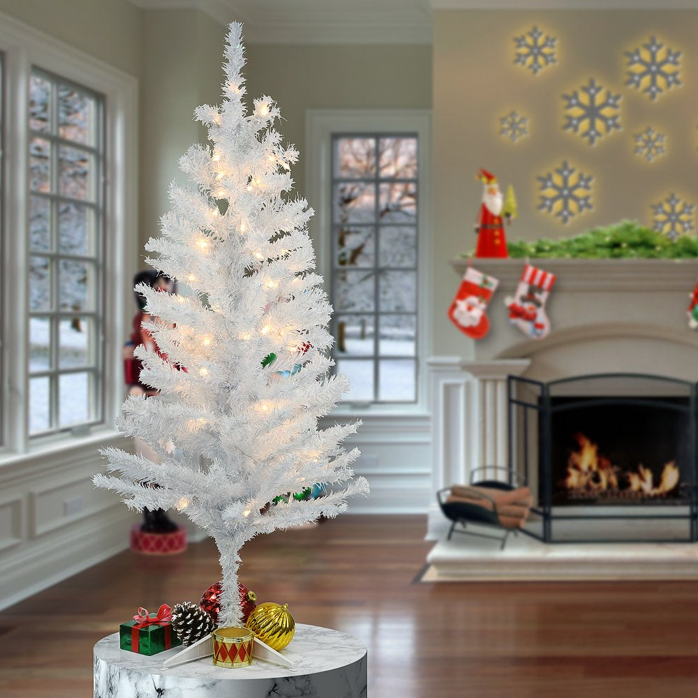 National Tree Company Pre-Lit Artificial Christmas Tree, White Tinsel, White Lights, Includes Stand, 4 feet