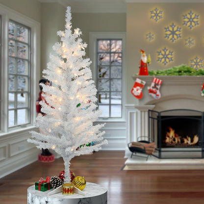 National Tree Company Pre-Lit Artificial Christmas Tree, White Tinsel, White Lights, Includes Stand, 4 feet