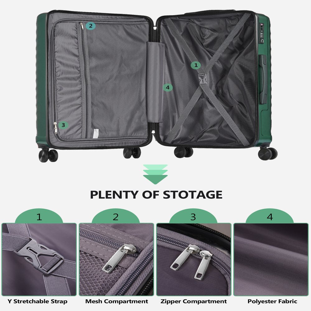 Luggage 3 Piece Set  PC +ABS Hard Shell Suitcase Set with Spinner Wheels and TSA Lock , Carry on and checked luggage, Deep Green