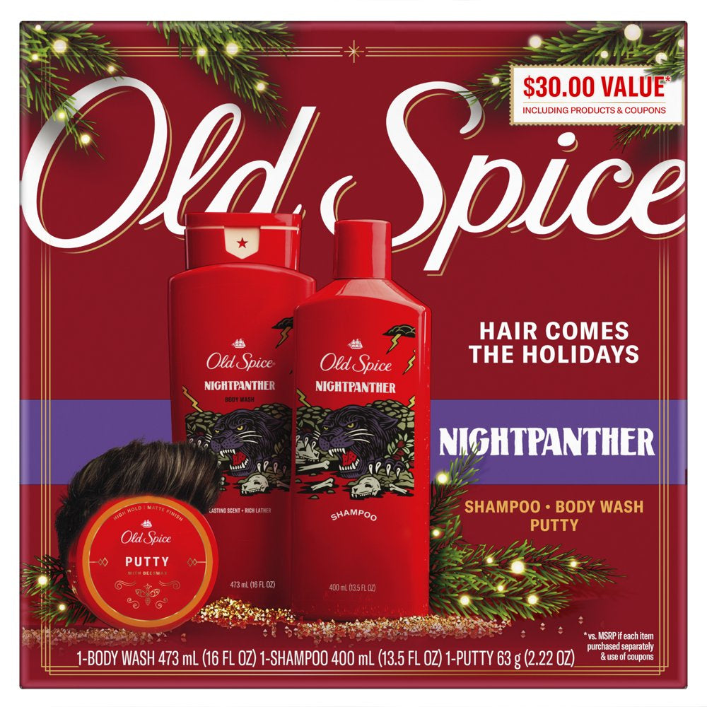 Old Spice Hair Style Nightpanther Holiday Pack with Shampoo, Body Wash, and Hair Putty