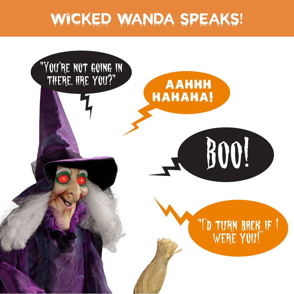  5ft Standing Witch, Wicked Wanda Poseable Halloween Animatronic w/ Pre-Recorded Phrases, LED Eyes