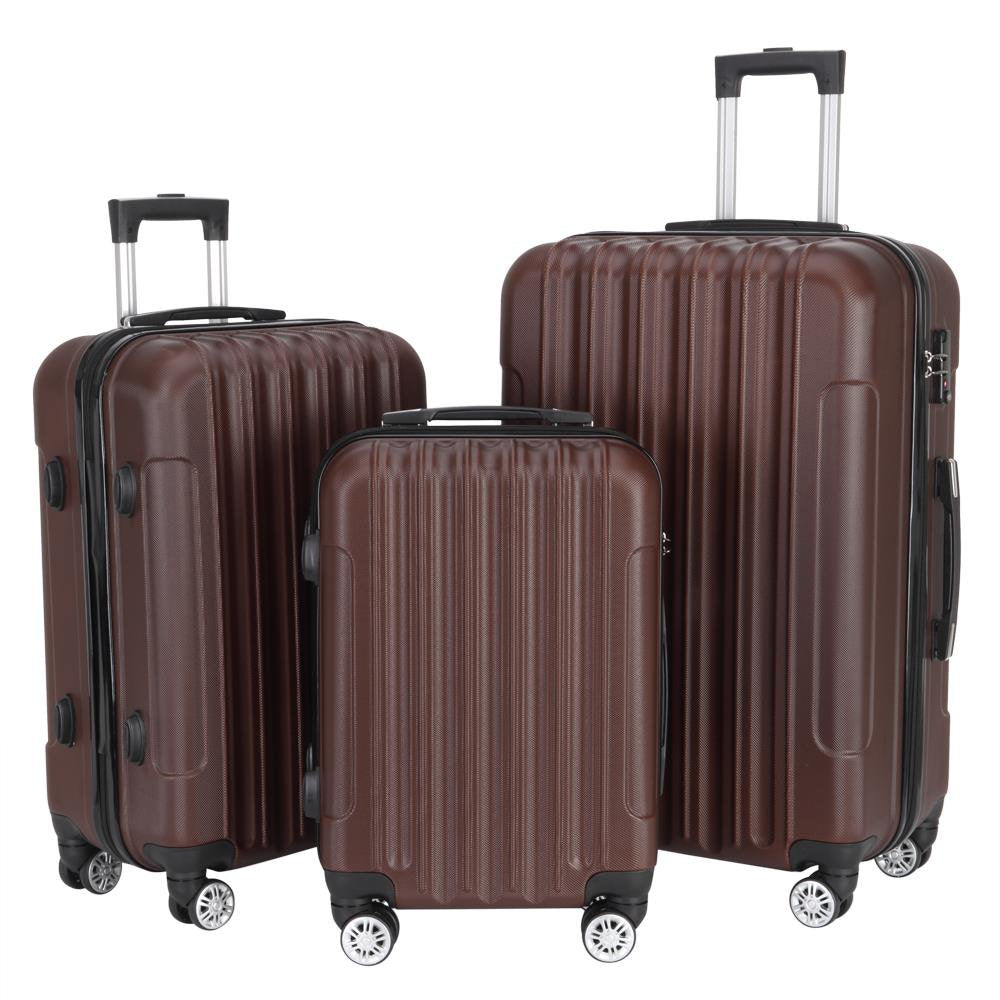 Zimtown 3-Piece Nested Spinner Suitcase Luggage Set with TSA Lock, Brown Carry-On Luggage 11.81 in