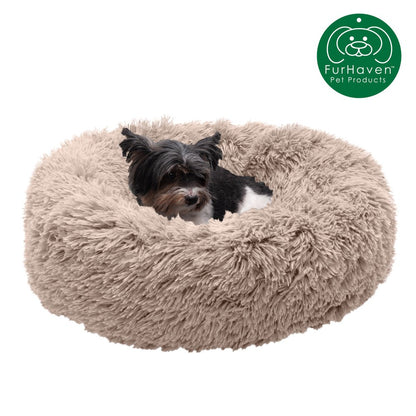 FurHaven Pet Products Calming Cuddler Long Faux Fur Donut Pet Bed for Dogs & Cats - Taupe, Small