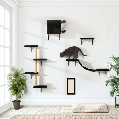 Pefilos Cat Wall Shelves and Perches Set of 5, Sleeping Playing Lounging Climbing Cat Tree House for Multiple Cats, Black