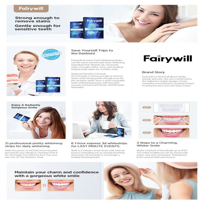 Fairywill Teeth Whitening Strips Non-Sensitive White Strips , Teeth Whitening Kit 28 Strips Remove Smoking Coffee Soda Stain