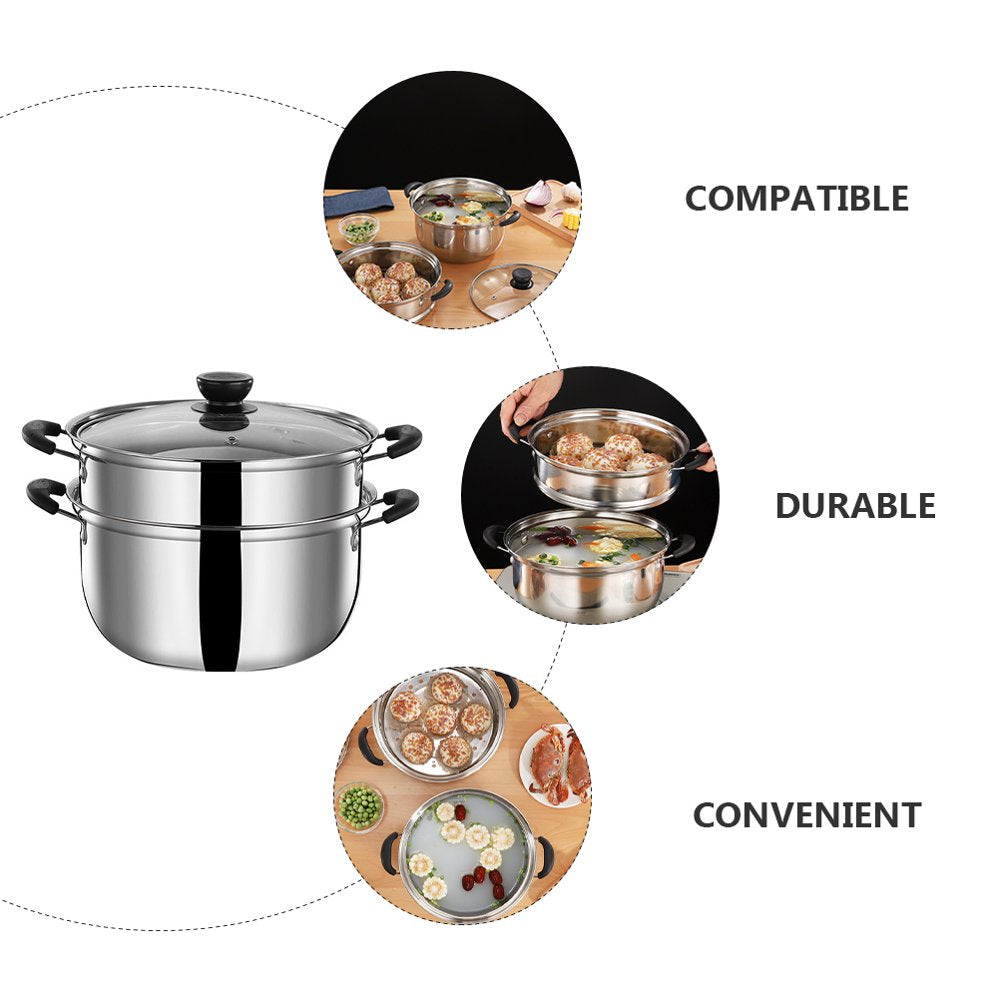 Pot Steamer Cooking Steam Food Vegetable Pan Steamers Cooker Stock Set Stainless Cookware Steel Soup Layer 2 Saucepan