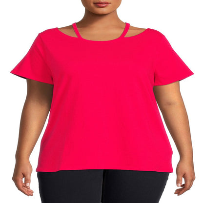  Women's Plus Size Cut Out Neck Short Sleeve Top