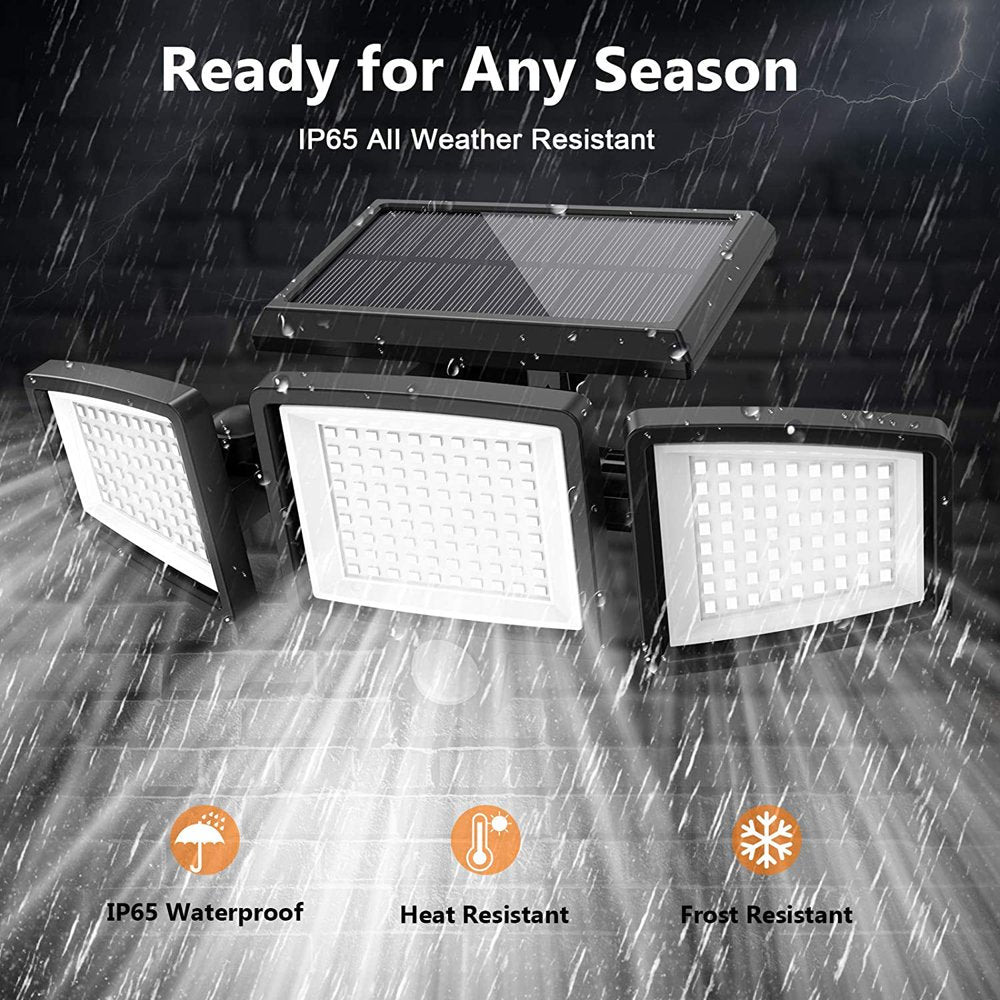 SZRSTH Solar Lights Outdoor - Waterproof Motion Sensor Security Lights with Wireless Remote Control - 2500LM 3Heads 210LED Flood Lights for Patio Garage Yard Entryways