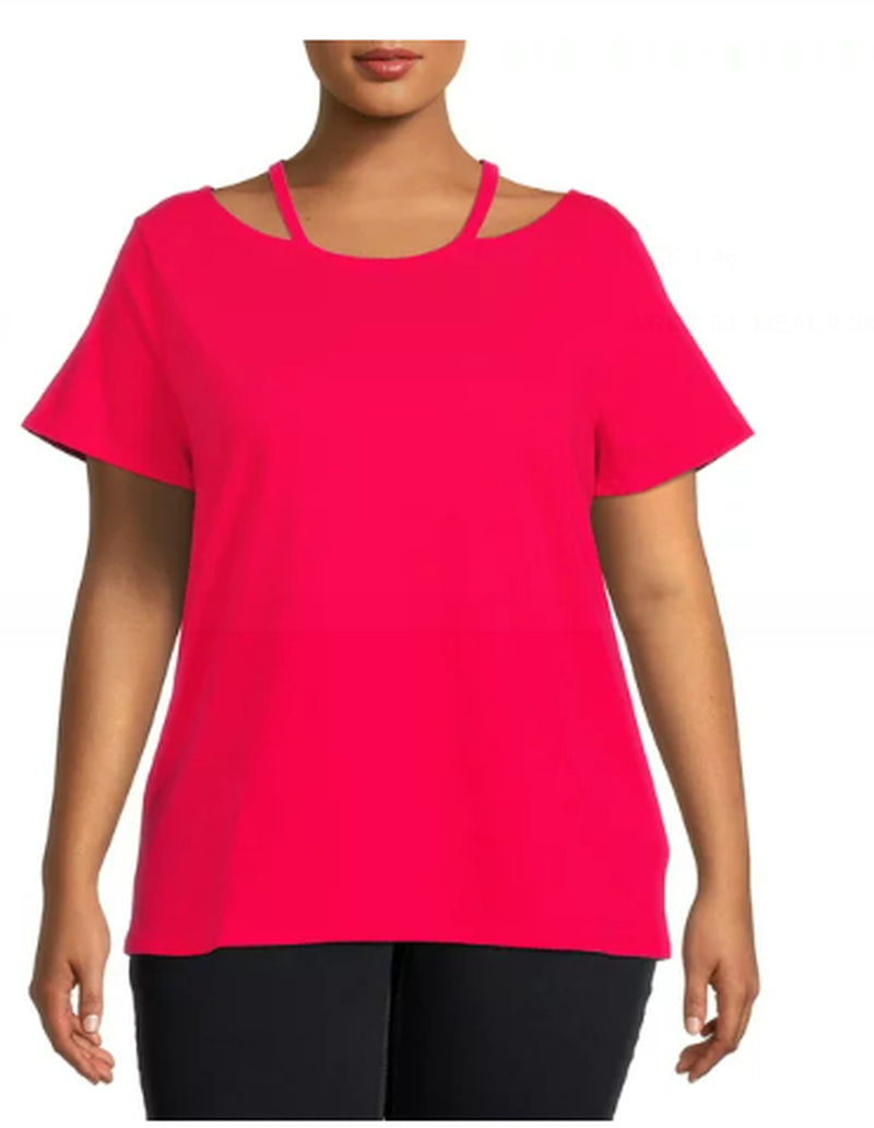  Women's Plus Size Cut Out Neck Short Sleeve Top