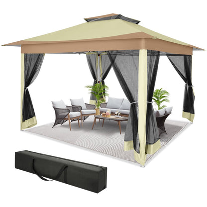 SANOPY 12x12FT Outdoor Gazebo Pop Up Gazebo with Mosquito Netting, Instant Patio Canopy Tent for Shade and Rain, 2 Tiered Vente Gazebo Canopy UPF 50+ for Garden Backyard with Carry Bag&4 Sandbags