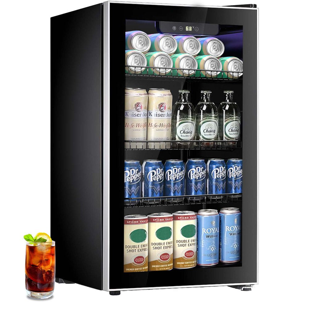 Auseo 3.2 Cu.ft Beverage Refrigerator Cooler -120 Can Mini Fridge Glass Door for Soda Beer or Wine Constant Glass Door for Home/ Office/ Bar