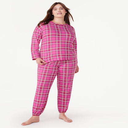 Joyspun Women’s Long Sleeve Tee and Joggers, 2-Piece Pajama Set, Sizes S-3X