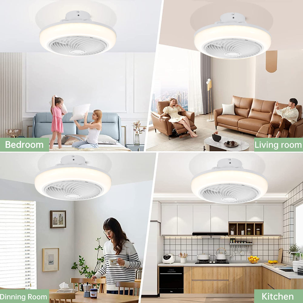 19In Indoor Ceiling Fan with Light ,Remote & APP Control, 3 Colors Lighting and 6 Wind Speeds, Invisible Bladeless Ceiling Fan, Timing Setting, White