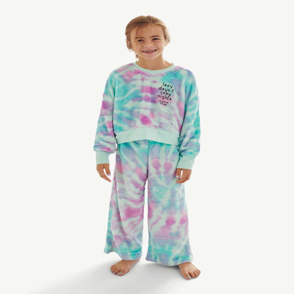 Justice Girls Long Sleeve Top and Wide Leg Sleep Pant, 2-Piece Pajama Set, Sizes 5-18