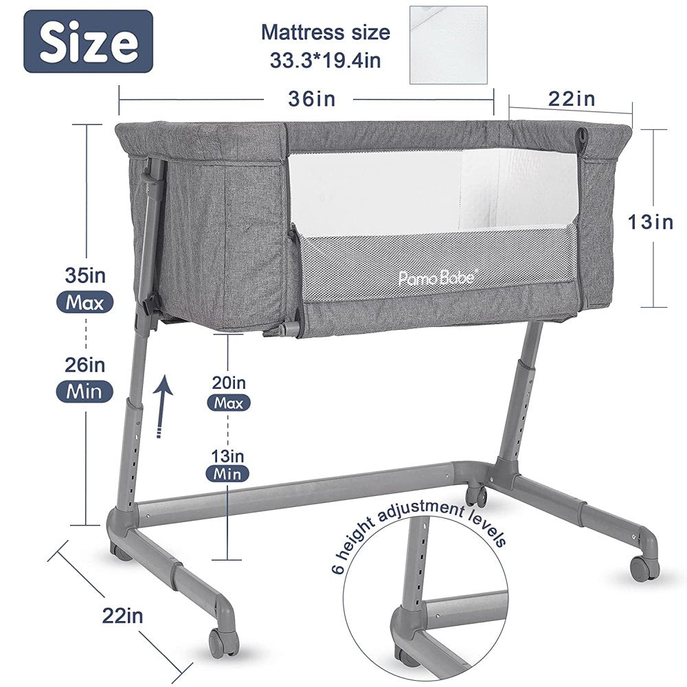 e Unisex Infant Flat Bedside Sleeper Bassinet with Wheels and Floding Frame for 0-9 Months Baby (Grey)