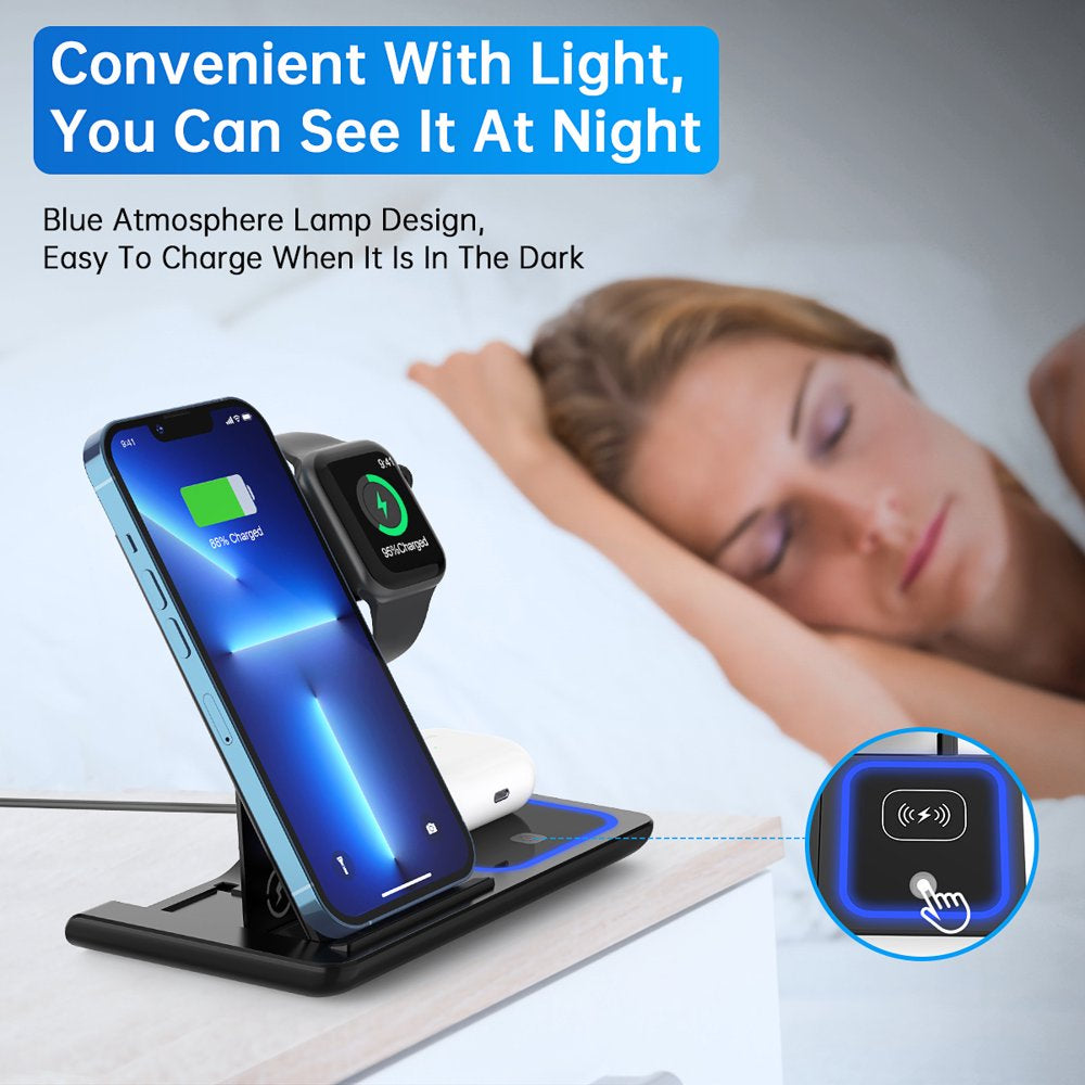 Wireless Charger, 3 in 1 Fast Charging Station for Apple iWatch Series 8/7/6/5/4/3/2/1,AirPods, Wireless Charging Stand for iPhone 14 13/12/11 Series/XS MAX/XR/XS/X/8/8 Plus/Samsung