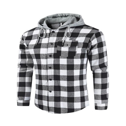 Mens Thermal Flannel Shirts Jackets with Hood Button Down Long Sleeve Big and Tall Plaid Jackets