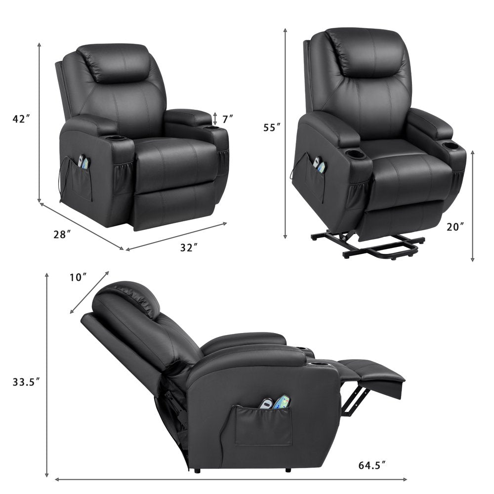 Lacoo Power Lift Recliner with Massage and Heat, Black Faux Leather