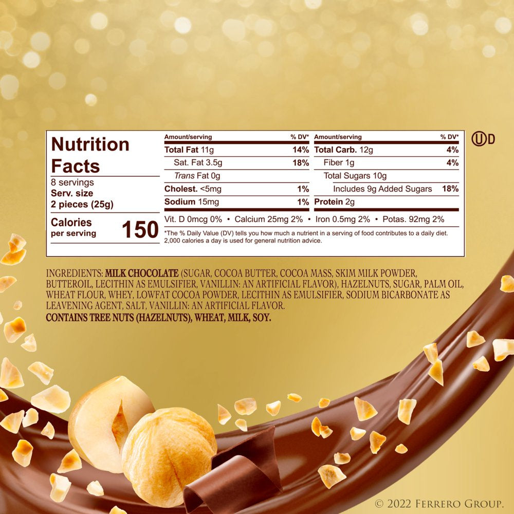 Ferrero Rocher Premium Gourmet Milk Chocolate Hazelnut, Individually Wrapped Candy, 16 Count