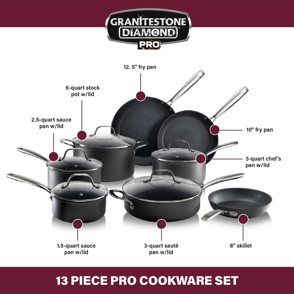 Granite Stone Pro Hard Anodized Pots and Pans Set Premium Nonstick Cookware Set Oven Dishwasher Safe 13Pcs