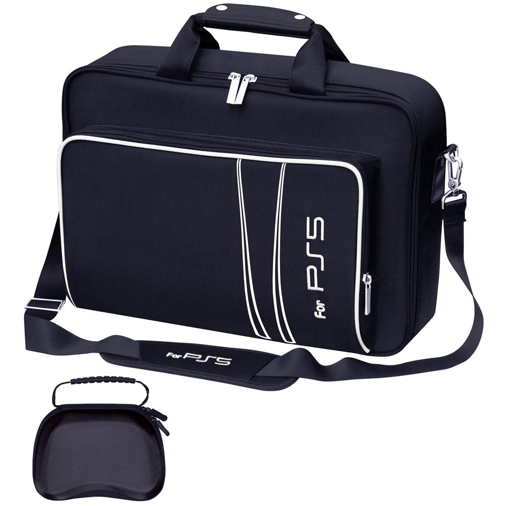  Carrying Case for PS5, Bag for PS5,Bag for PS5 Accessories,Included Gamepad Controller Protective Box (Black-White)