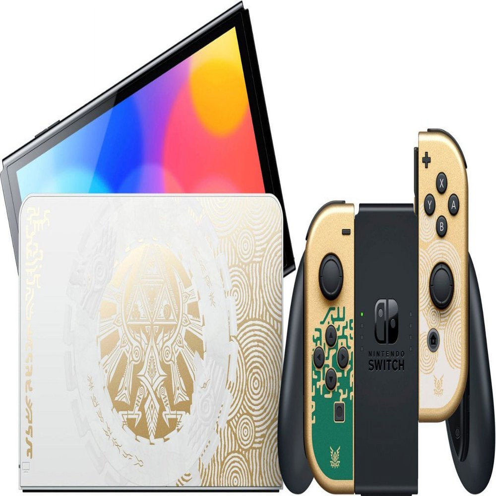 2023 Nintendo Switch OLED Zelda Limited Edition 6 in 1 Collection, Green & Gold Joy-Con 64GB Console, Hylian Themed Dock, The Legend of Zelda BOTW and TOTK, 3 Mytrix Accessories - JP Version