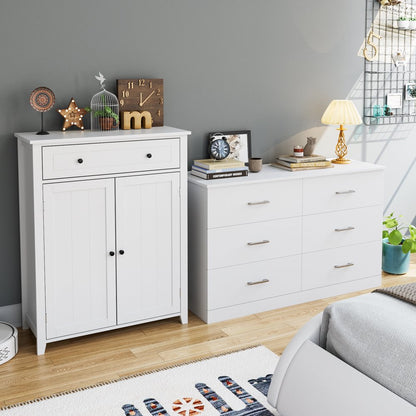 Homfa 6 Drawer White Double Dresser, Wood Storage Cabinet with Easy Pull Out Handles for Living Room, Chest of Drawers for Bedroom