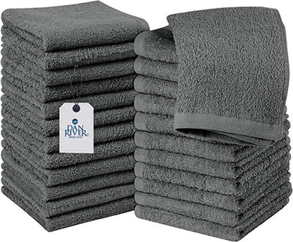 DAN RIVER 100% Cotton Washcloths 24 Pack |Washcloths for Face Soft| Cotton Washcloths Bulk| Essential Wash Cloths for Bathroom| Face Towels Gray| Washcloths 12X12 In| 400 GSM |Face Towel Pack of 24