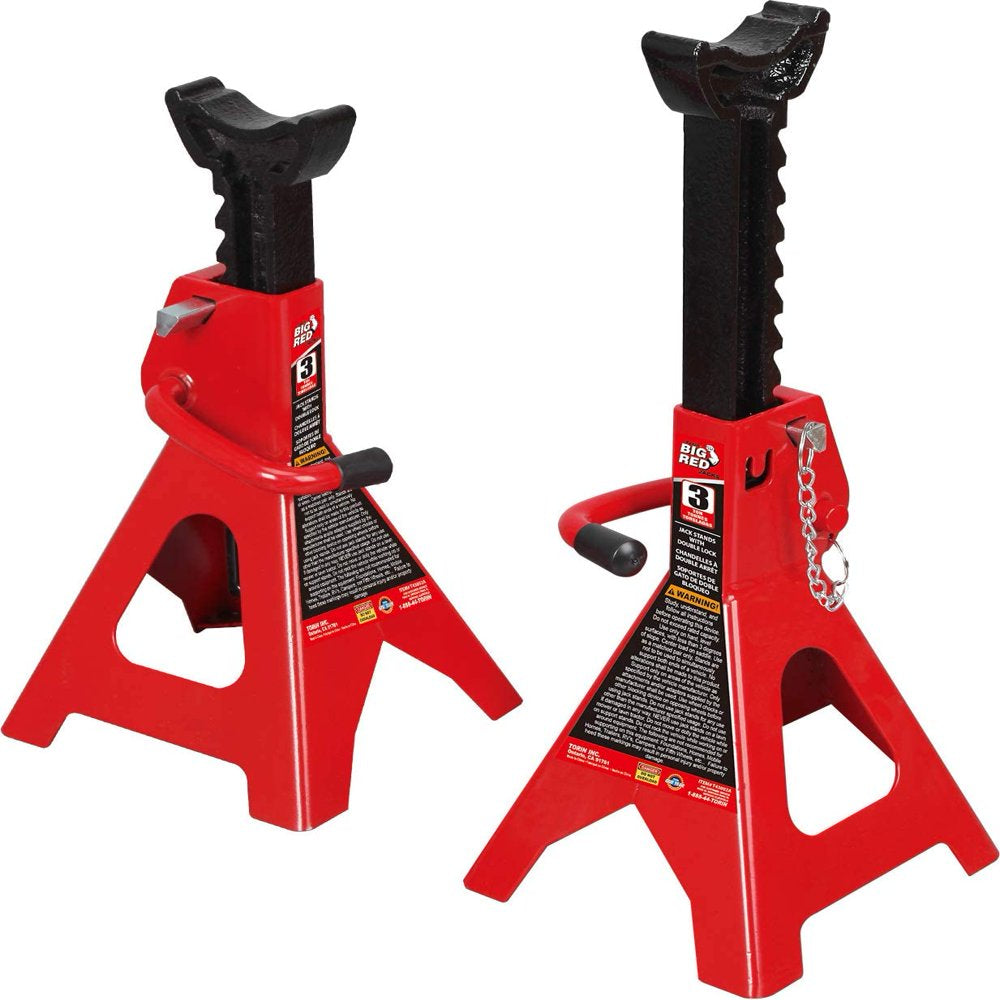 Big Red 3 Ton Steel Jack Stands Double Locking Jack Stand for Car,Red,1 Pair,W43002A