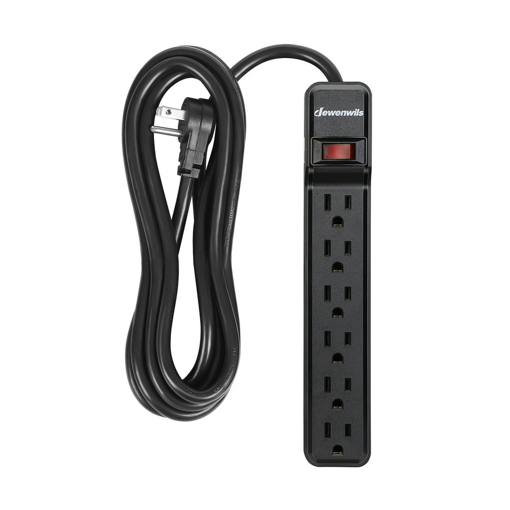 DEWENWILS 6-Outlet Surge Protector Power Strip with 10ft Long Extension Cord, Low Profile Flat Plug, 500 J, Black