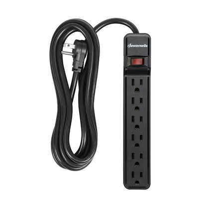 DEWENWILS 6-Outlet Surge Protector Power Strip with 10ft Long Extension Cord, Low Profile Flat Plug, 500 J, Black