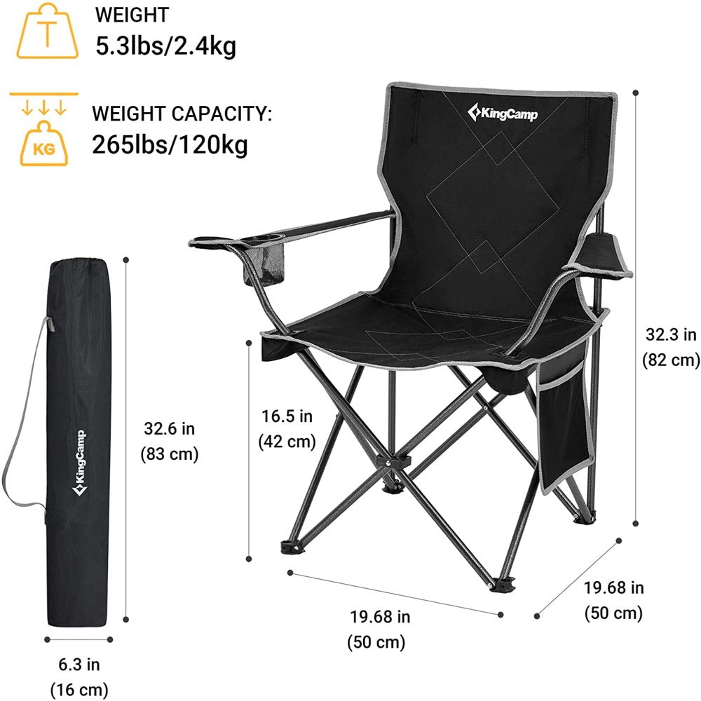 KingCamp Lightweight Camping Chairs Folding Chairs Portable Lawn Chairs Fold Up Patio Chair for Adults Black