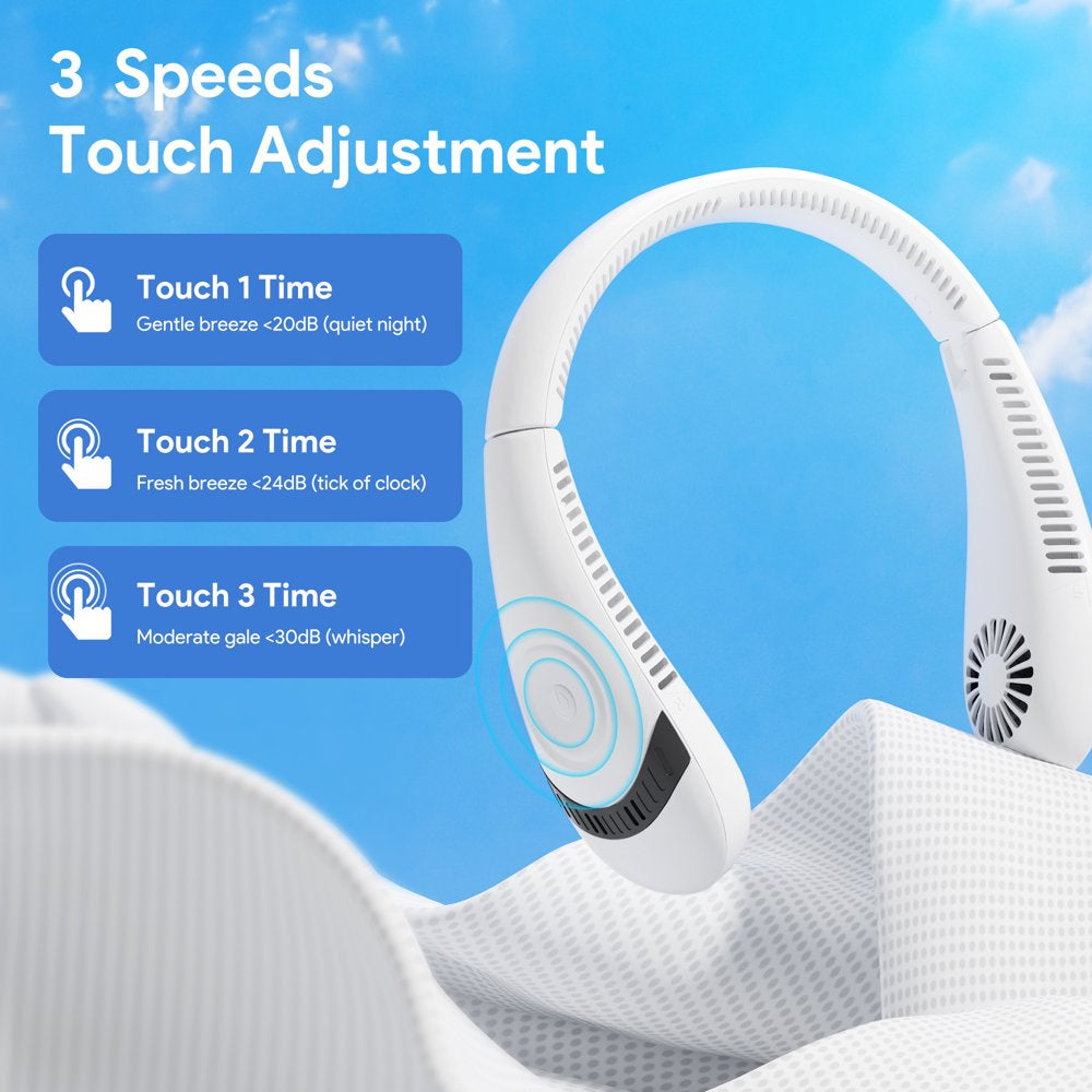 Doosl Portable Bladeless Neck Fan, 5000Mah Rechargeable Hands-Free Personal Cooling Fan with 3 Speeds, Foldable Neck Air Conditioner Wearable Fan for Outdoor Sports Travel, White