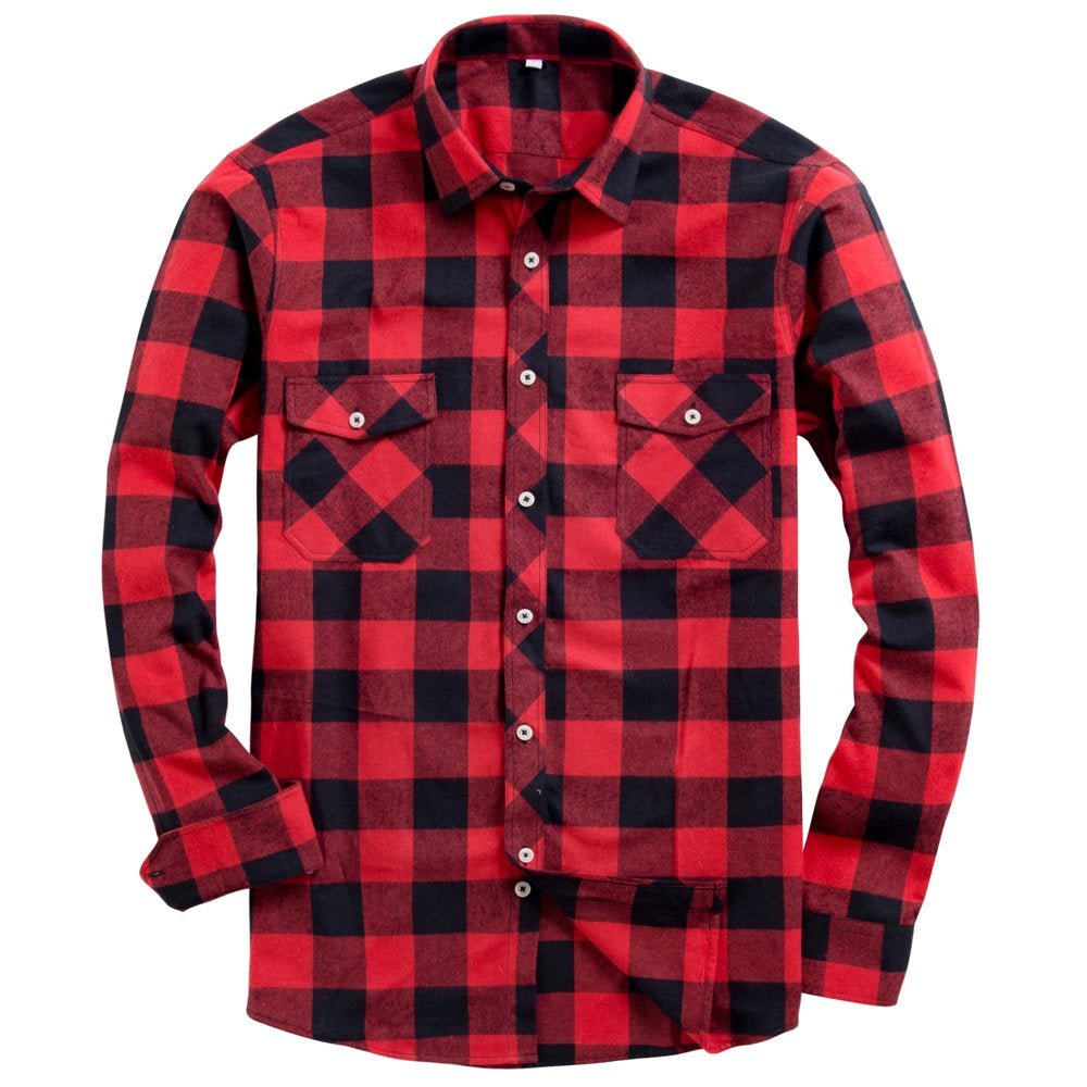 Alimens & Gentle Mens Long Sleeve Red Plaid Flannel Shirts Casual Button Down Regular Fit