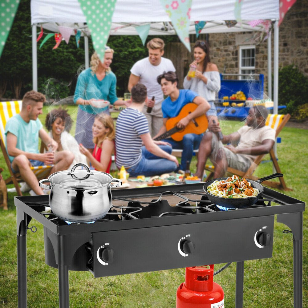 Goplus Portable Propane 225,000-BTU 3 Burner Gas Cooker Outdoor Camp Stove BBQ