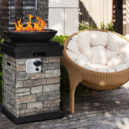 Costway Patio Propane Burning Fire Bowl Column W/ Lava Rocks & Cover 40,000 BTU