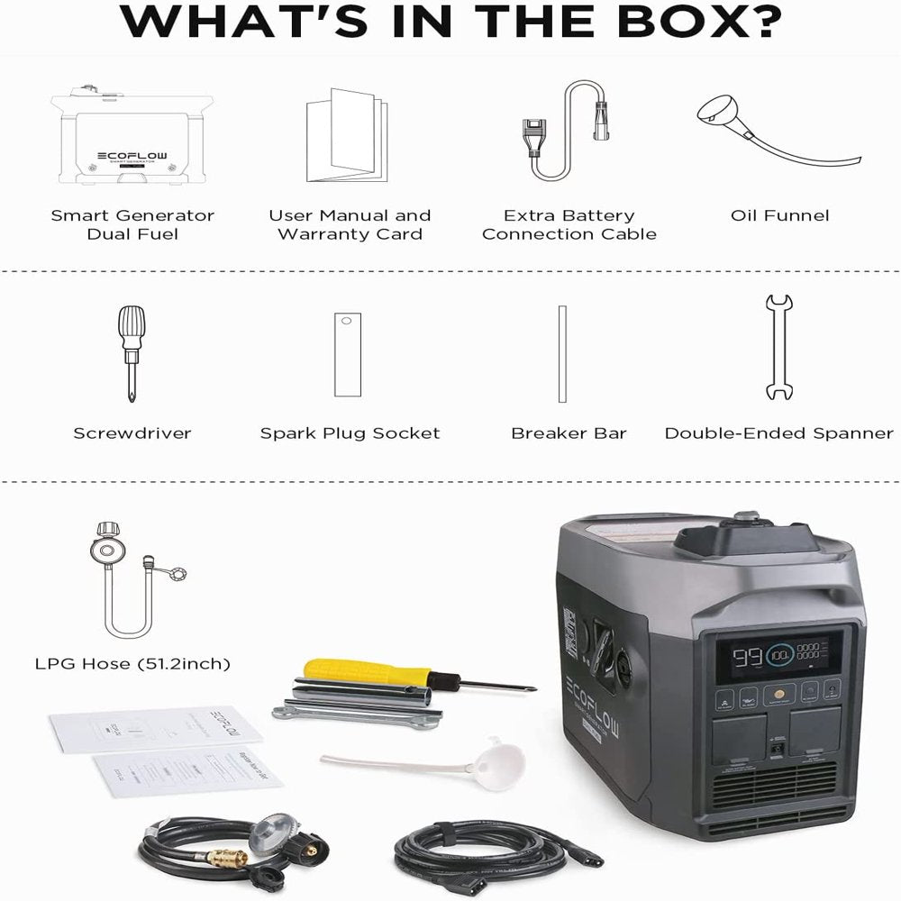 EcoFlow Smart Dual Fuel Generator,Gas/LPG Inverter Generator,Integrates with Delta Pro/Delta Max/DELTA 2,1800W AC Output,for Outdoor Camping,Home Backup,Emergency,RV,off-Grid