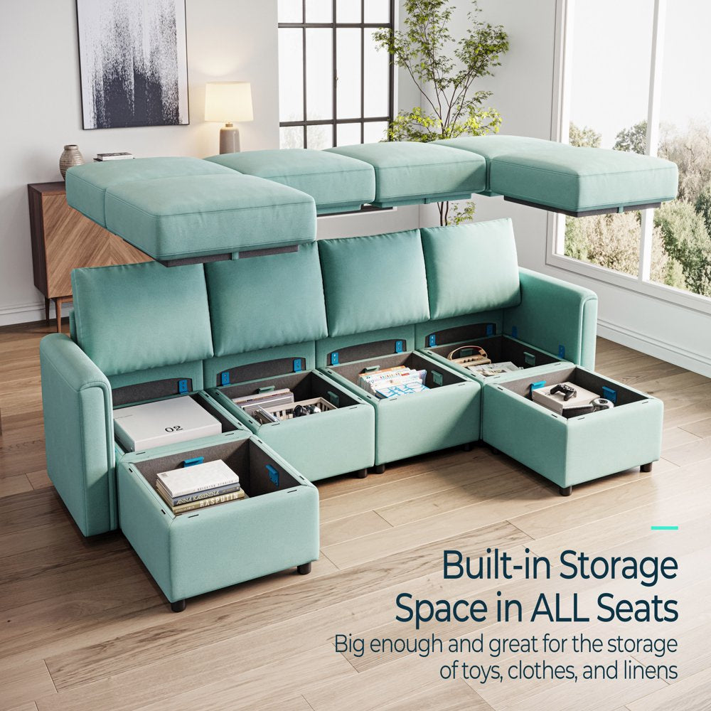 LINSY HOME Modular Couches and Sofas Sectional with Storage Sectional Sofa U Shaped Sectional Couch with Reversible Chaises, Teal