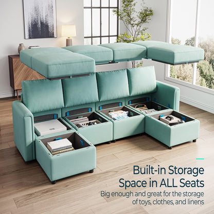 LINSY HOME Modular Couches and Sofas Sectional with Storage Sectional Sofa U Shaped Sectional Couch with Reversible Chaises, Teal