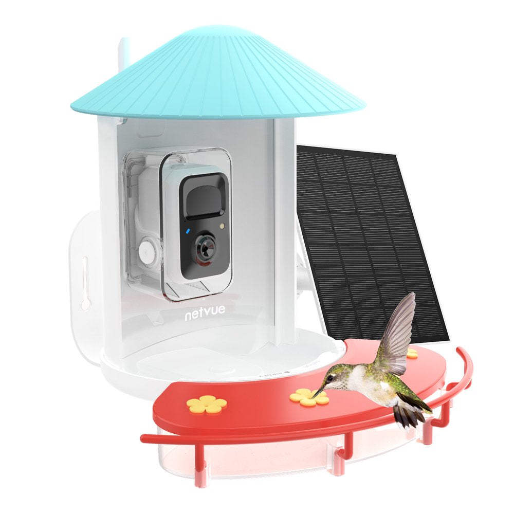 Hummingbird Feeder with Camera, Netvue Birdfy Outdoor Hummingbird Watching with Solar Powered Ideal Gift for Hummingbird Lovers, Red